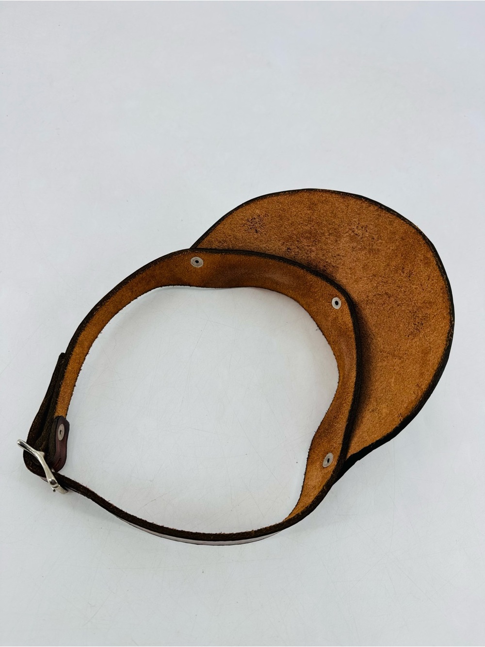 Vintage 70s Boho Hippie Groovy Western Tooled Leather Floral Sun Gambler Visor - Picture 8 of 15